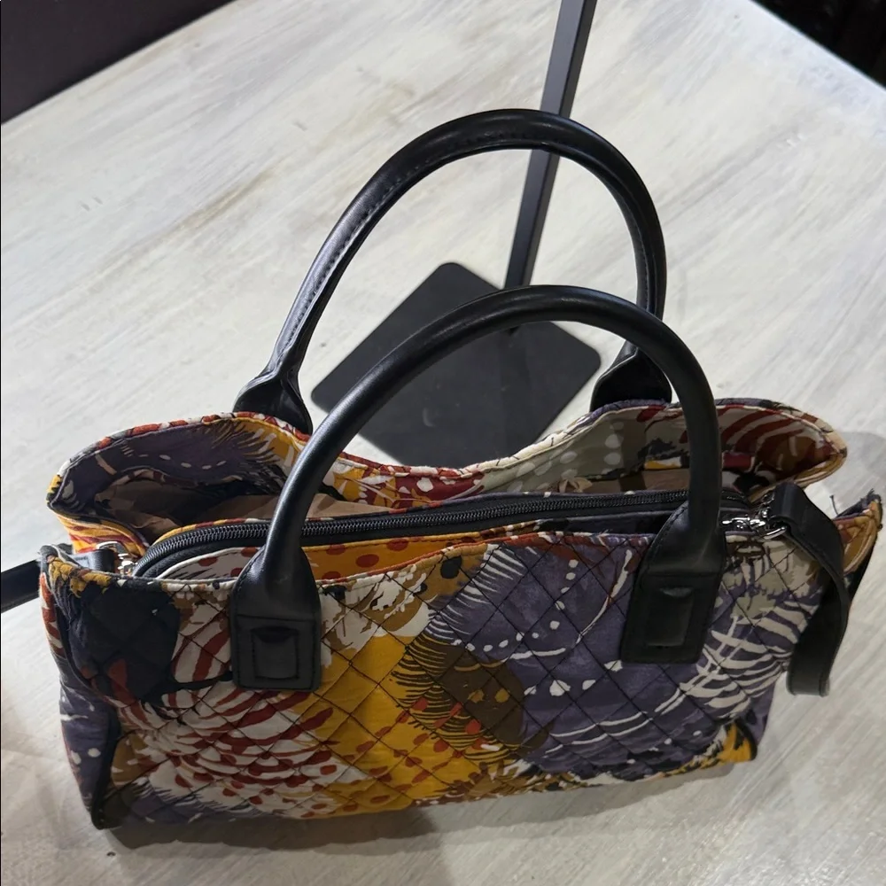 Vera Bradley Yellow and Purple Quilted Triple Compartment Crossbody/Satchel